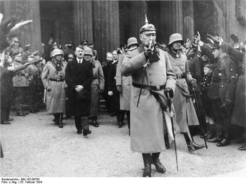 Adolf Hitler and Hindenburg leaving the Ehrenmal Unter den Linden in Berlin on the Heldengedenktag